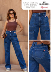 CALÇA JEANS WIDE LEG BOLSOS FEM00314 REVANCHE